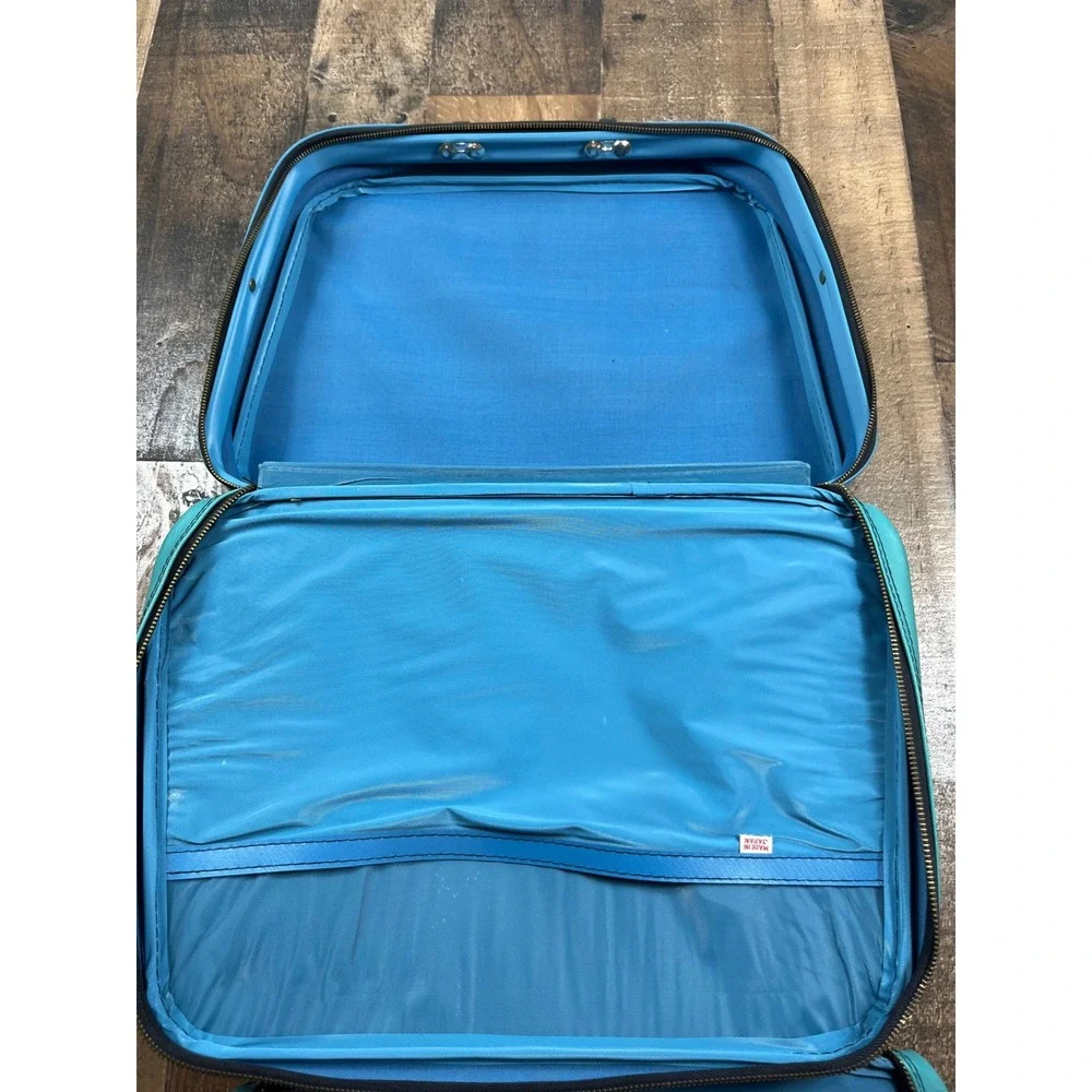 Vintage 70s Blue Yellow Bunny‎ Nesting Suitcase Set Retro Mod Travel Bags 2pc
